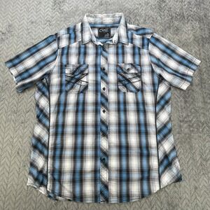 Chalc Men's Short Sleeved Button Up Shirt Blue &‎ Blk Plaid Sz XL
